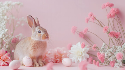 Naklejka na ściany i meble easter bunny with pink tulips