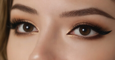 Close-up of voluminous eyelash extensions being applied in beauty salon.