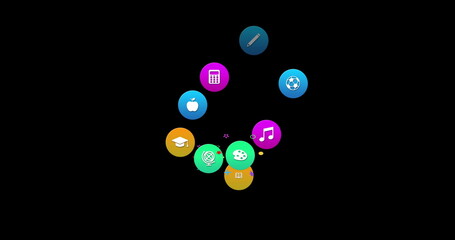 Image of colorful icons on black background