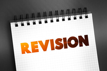 Revision text on notepad, education concept background