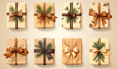 Christmas background with gifts in vintage style.
