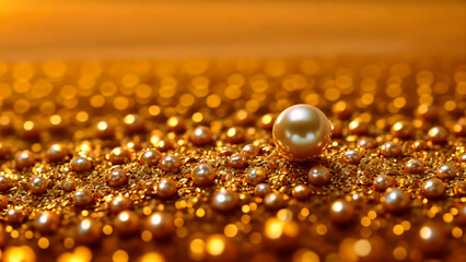 A pearl on a golden surface. ai