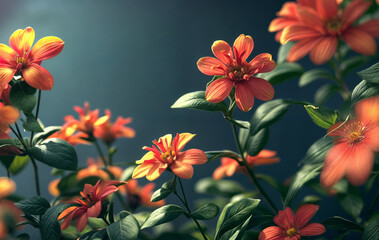 red and yellow flowers on a dark background created with Generative AI technology