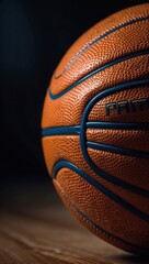 Basketball on an empty court in daylight.