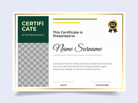 Modern green with photo certificate design template. Suitable for employee appreciation to the company