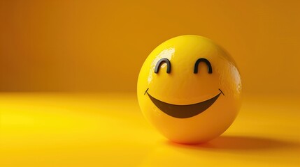 Fototapeta premium Smiley Emoji Face on Yellow Studio Background