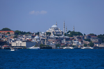 Old Mosques with minarets in Istanbul, Turkey. Details of architecture and interior, arches and...