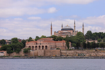 Old Mosques with minarets in Istanbul, Turkey. Details of architecture and interior, arches and...