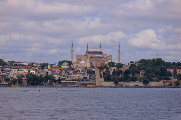 Old Mosques with minarets in Istanbul, Turkey. Details of architecture and interior, arches and...