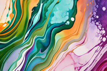 Closeup of abstract watercolor paint background texture with liquid fluid marbled paper texture banner texture. Generative AI (생성형 AI)
