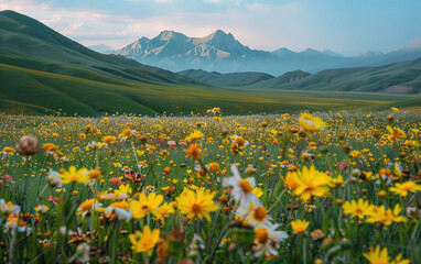 Spring flower scenery in Xinjiang, China,created with Generative AI tecnology.
