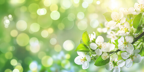 Fototapeta na wymiar Blossoming branch of apple. Bright colorful spring flowers. Nature background