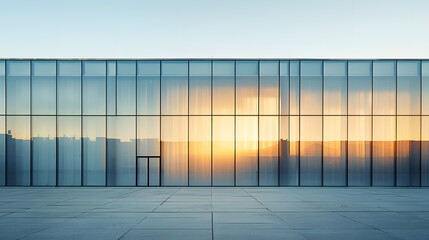 A minimalist shot of a modern building with reflections in the glass windows.