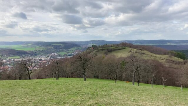 Panorama view from the hill in Kahla and view to the Leuchtenburg castle