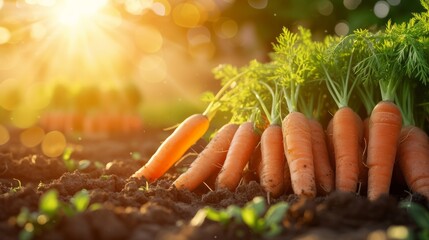 Growing carrot harvest and producing vegetables cultivation. Concept of small eco green business organic farming gardening and healthy food - obrazy, fototapety, plakaty