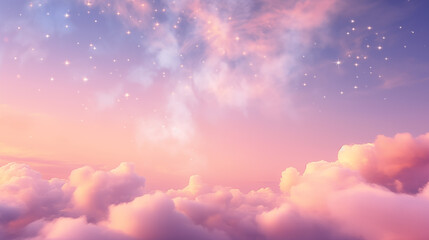 Pink purple Dreamy Celestial Sky: Stars and Clouds Painting in Golden Hour