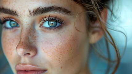 Woman With Freckled Hair and Blue Eyes