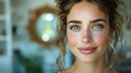 Obraz premium Close Up of Woman With Blue Eyes