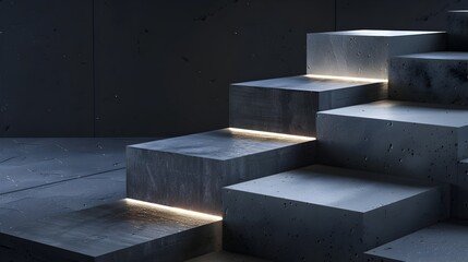 Minimalist Concrete Stairs Illuminated by LED Lights - A Study in Modern Design and Texture - obrazy, fototapety, plakaty