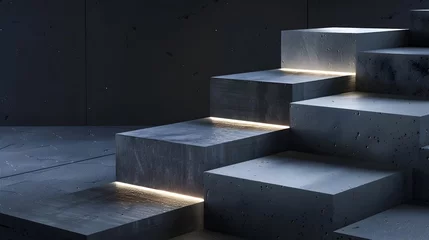 Fotobehang Minimalist Concrete Stairs Illuminated by LED Lights - A Study in Modern Design and Texture © yelosole