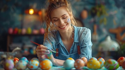 Girl Painting Easter Eggs With Marker