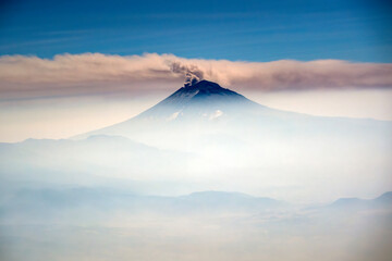 Popocatepetl volcano eruption active from 2020 in Mexico DF city aerial view from aircraft - 758046010