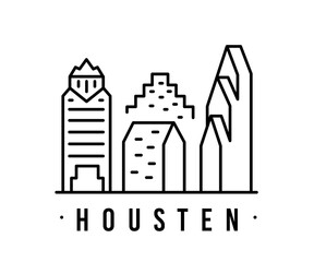City Houston, state of Texas. Minimal style Outline Skyline with Typographic.