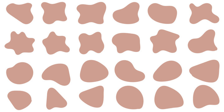 Organic blob shape with irregular form abstract vector illustration. Random oval pebble, asymmetric stone, round amoeba blot. Set of simple graphic geometric stained. Neutral bubble blod background