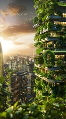 Obraz premium Sustainable Futuristic Cityscape: A Vision of Interconnectedness and Environmental Protection in Architectural Design