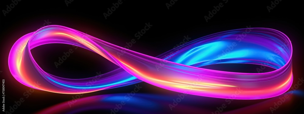 Aufkleber abstract neon virtual dynamic curvy ribbon or fluorescent. dynamic neon lines wave on black backgrou