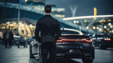 Man stands in front of the modern car
