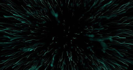 Fototapeta premium Digital image of green light trail exploding against black background