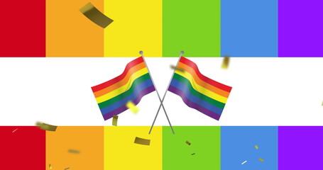 Image of confetti falling over lgbt flags