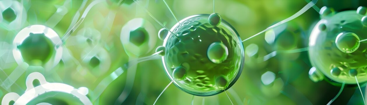 Transparent Cells with Green Fluid Suspended in Mid-Air: A Glimpse into the Microscopic World of Organic Forms and Futuristic Science