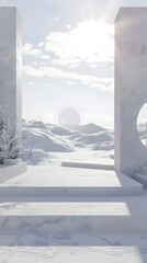 Winter Desert Expanse: A Minimalist 3D Rendering of a Serene Empty Plaza