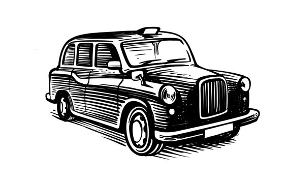 recommend clip art: London classic black taxi cab, sketch carriage.