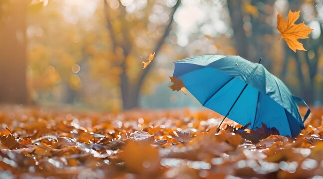 umbrella with falling autumn tree leaves