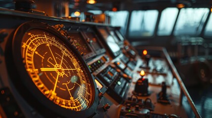 Fototapeta premium Maritime navigation radar screen glowing 