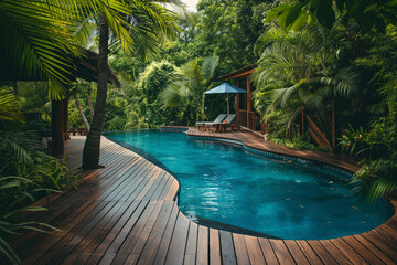 Obraz premium Swimming pool in the tropical forest. Luxury villa.