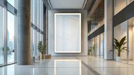 mockup of a large poster frame inside a building, design for advertising poster or announcement, 3d render, 3d illustration