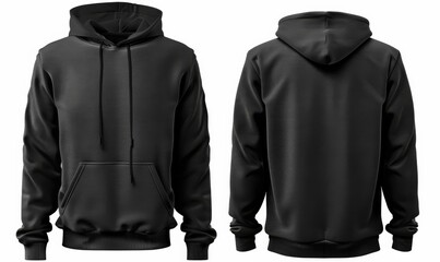 Blank black male hoodie, template for your design mockup. Front and back view. - obrazy, fototapety, plakaty