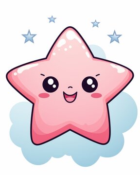 This illustration features a cute, smiling star cartoon character resting on a fluffy cloud, with twinkling stars in the background.