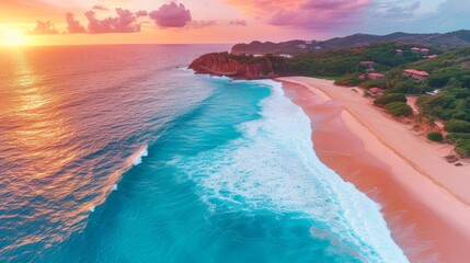 Obraz premium Beautiful scene features empty sandy beach with sea background