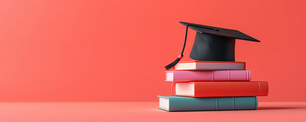 graduation hat on books education banner poster concept copy space area