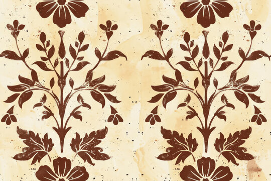 Early American 18th Century Stencil Pattern, Historical motif ,seamless repeating pattern.