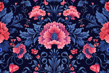 Fototapeta na wymiar Stylized Victorian Romantic Fabric Pattern, Elegant and classic ,seamless repeating pattern.