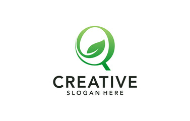 letter Q simple leaf combination logo design