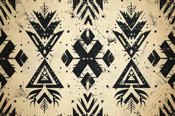 Papier Peint photo Style bohème Two-tone Minimalist Tribal Pattern, Repetitive, stylish ,seamless repeating pattern.