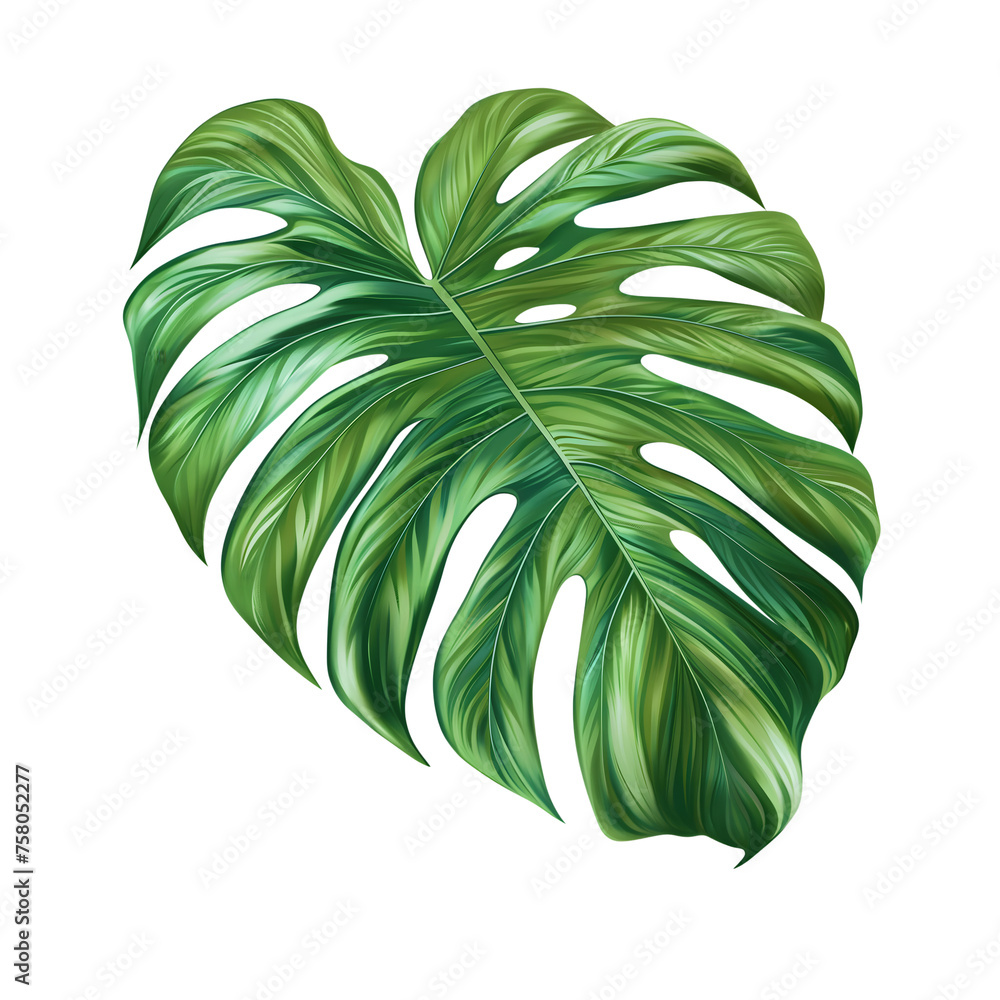 Wall mural monstera leaf illustration isolated on transparent background Generative Ai