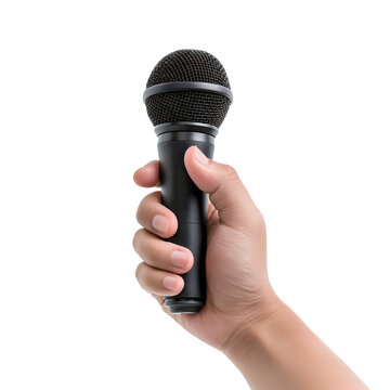 Hand holding Wirlessd microphone isolated on transparent background Generative Ai